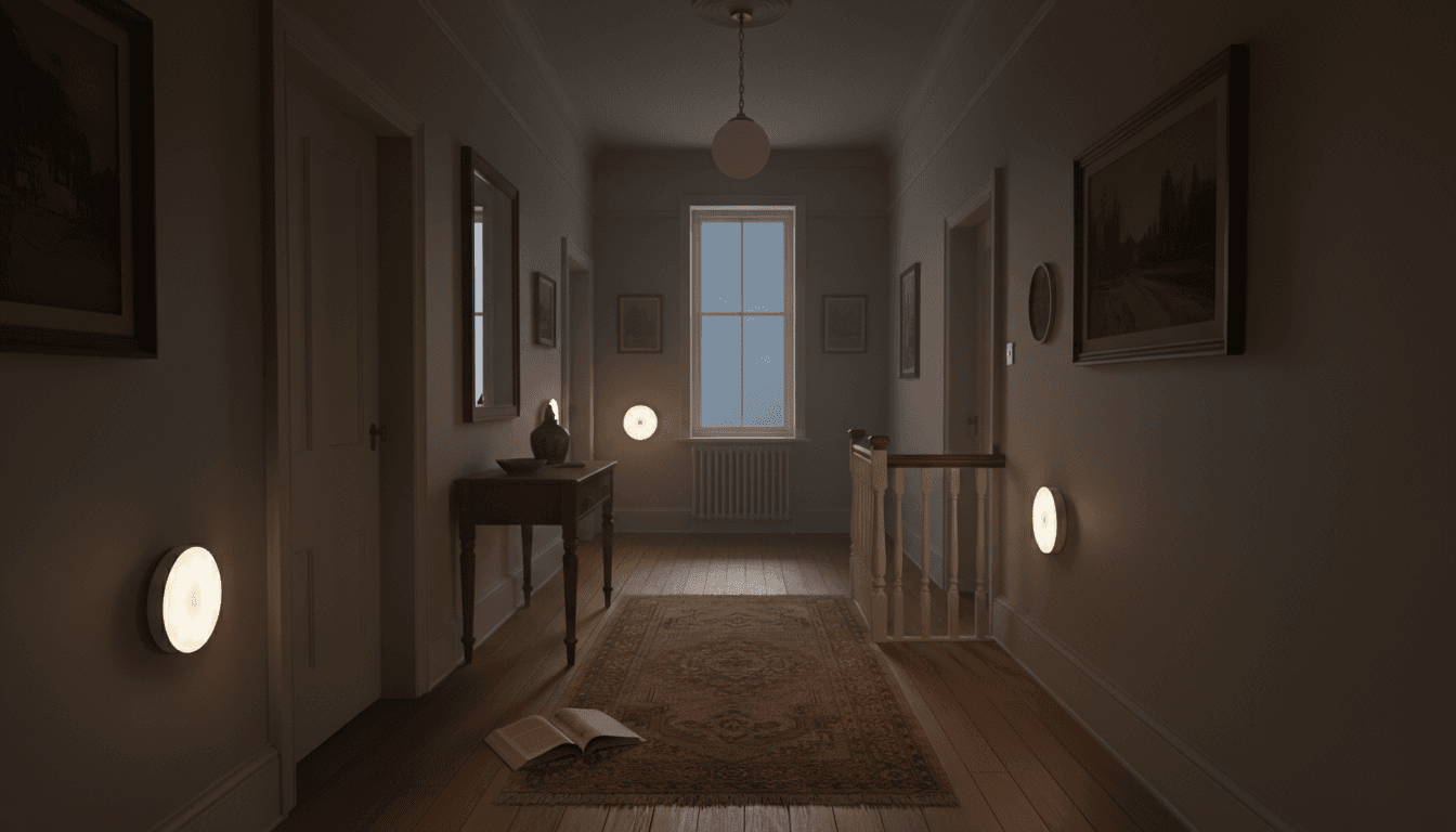 Slim motion sensor lights glowing under cabinets